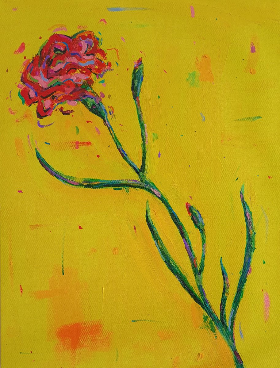 Impressionistic Botanical Acrylic Painting By Dawn Underwood, 12 X 16, Red Carnation, Original Artwork