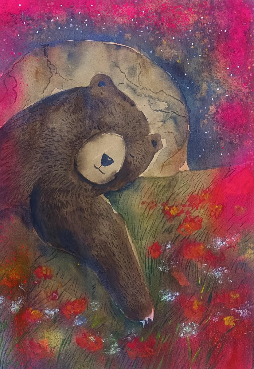 Illustrative Animal Painting By Evgenia Smirnova, 12 X 17, Sweet Dreams, Original Artwork