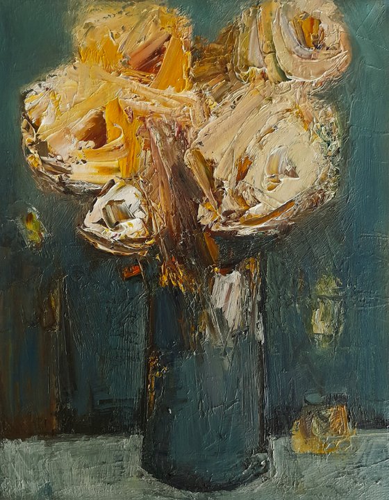 Abstract roses (30x24cm, oil painting, palette knife)
