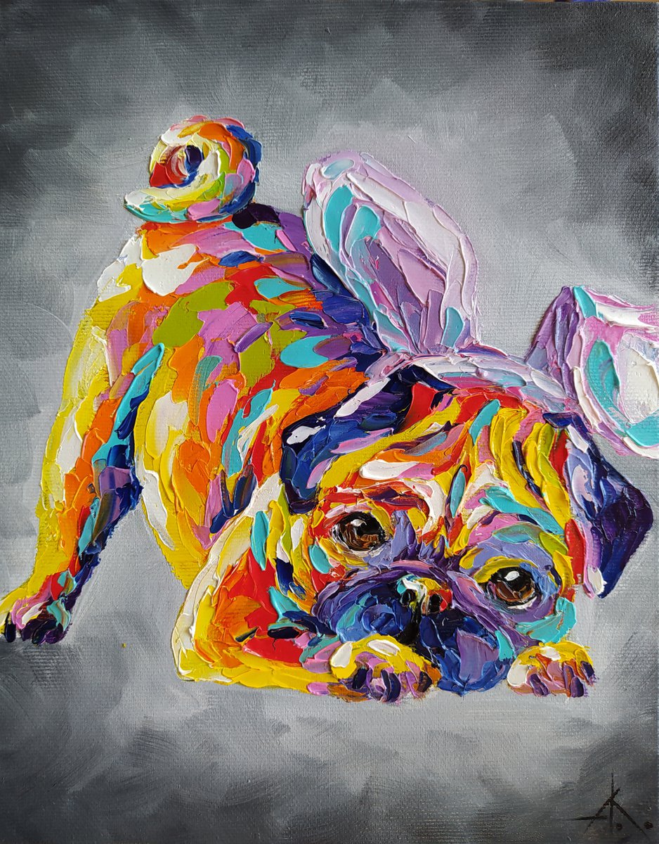 Little bunny -  pug dog, dog, pet, pug oil painting, animals, pug, oil painting, pet pug by Anastasia Kozorez