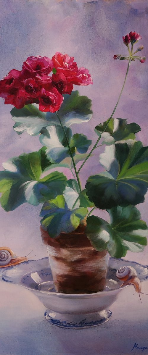"Geraniums and snails" by Lena Vylusk