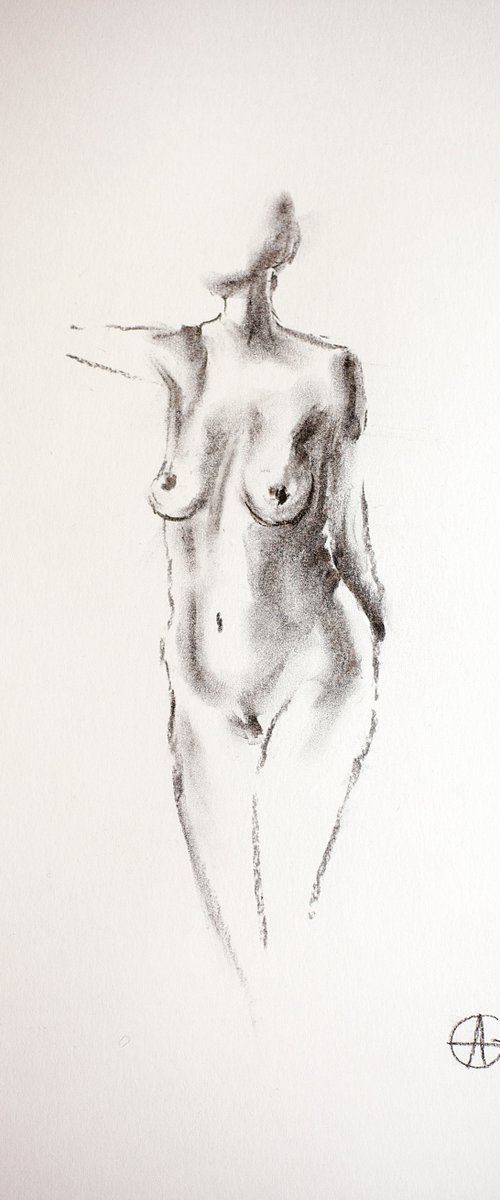 Nude in charcoal. 21. Black and white minimalistic female girl beauty body positive by Sasha Romm