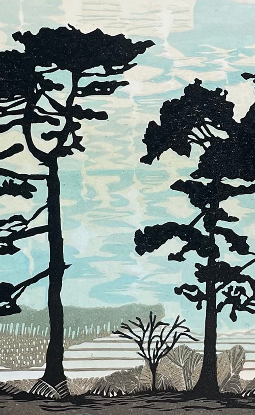 Tree line Linocut Print by C Staunton