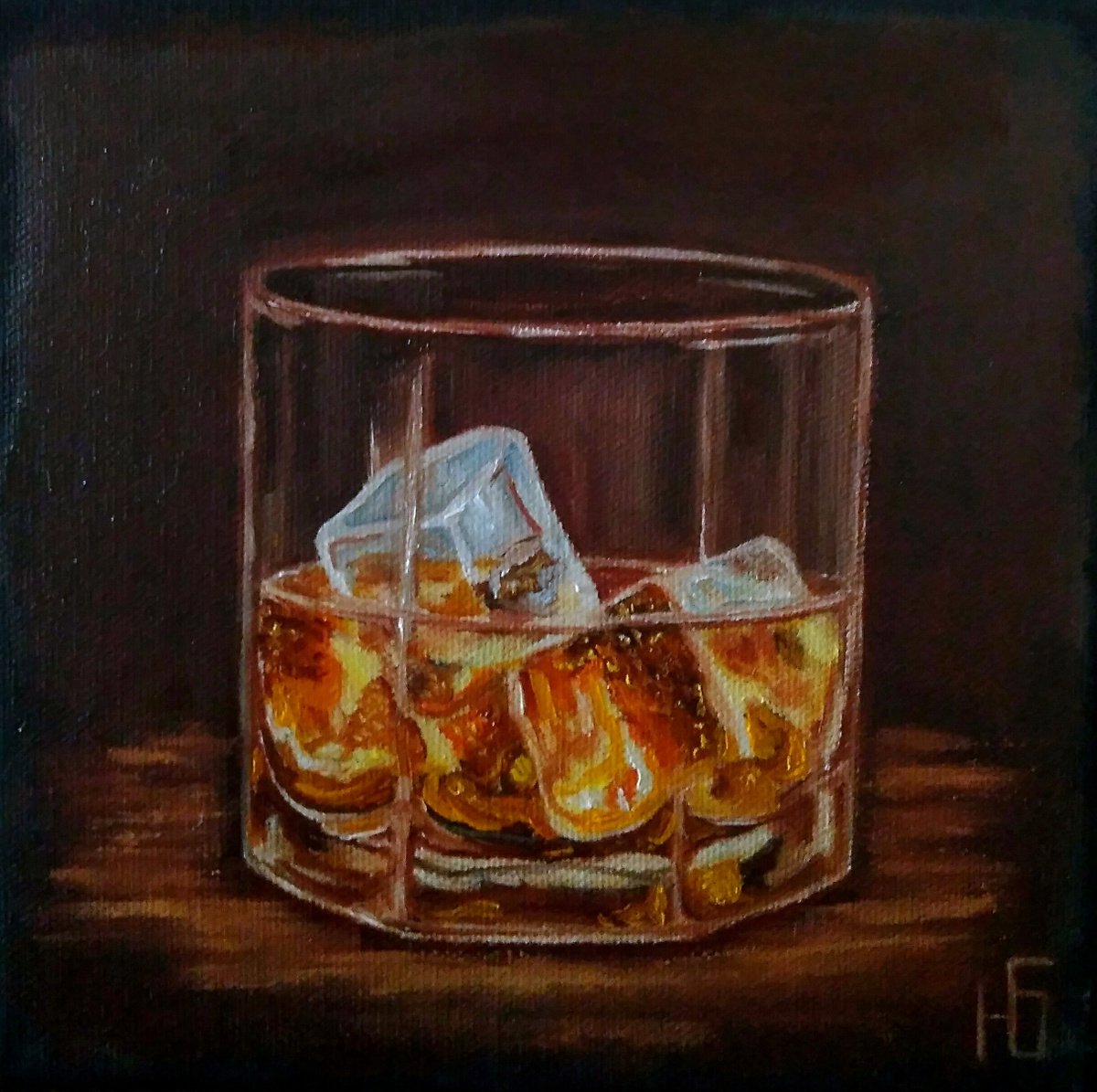 Ice and whiskey, Whiskey Painting Bourbon Original Art Ice Wall Art Cocktail Artwork by Yulia Berseneva