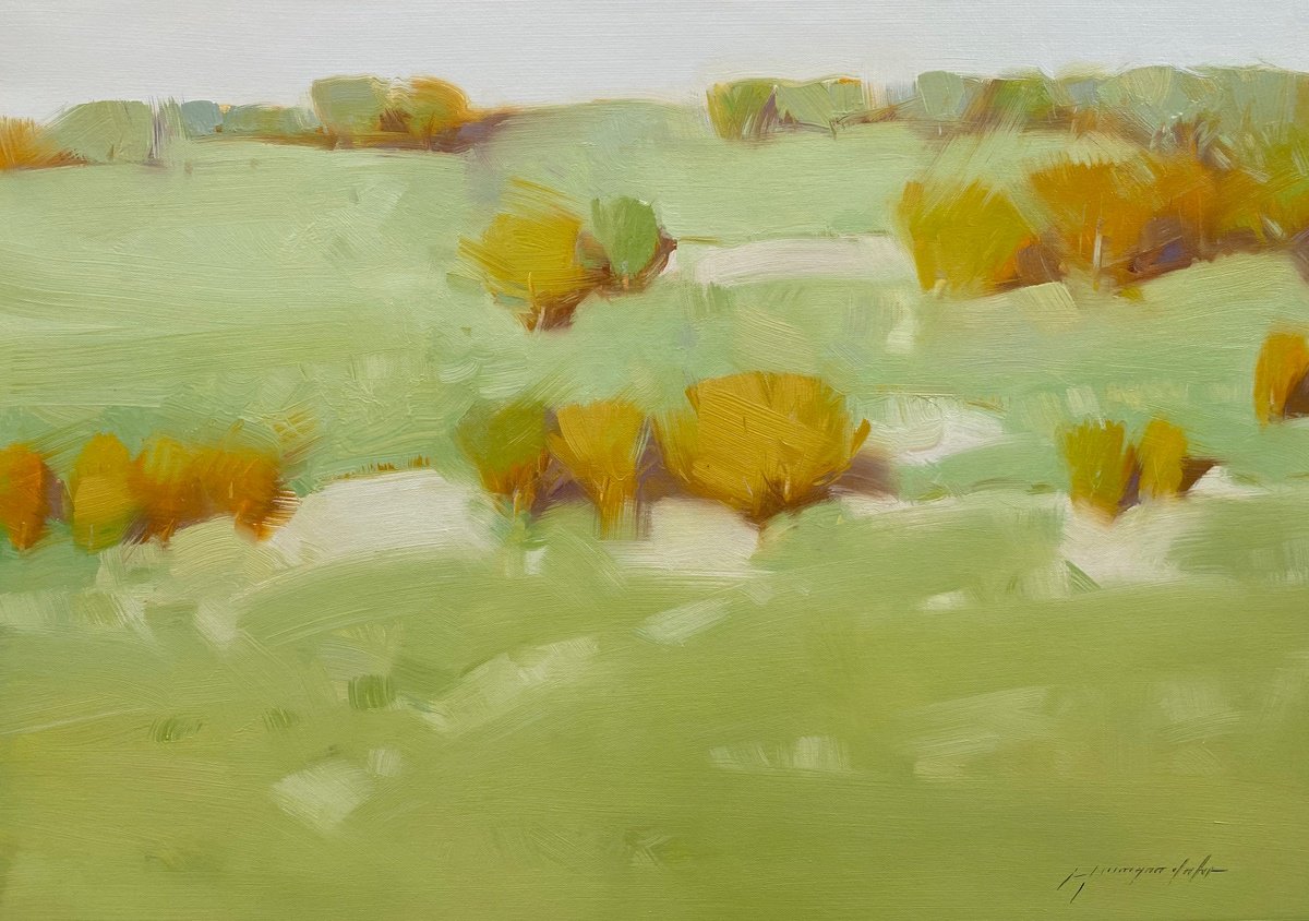 Impressionistic Landscape Oil Painting By Vahe Yeremyan, 30 X 22", Autumn Palette, Original Artwork