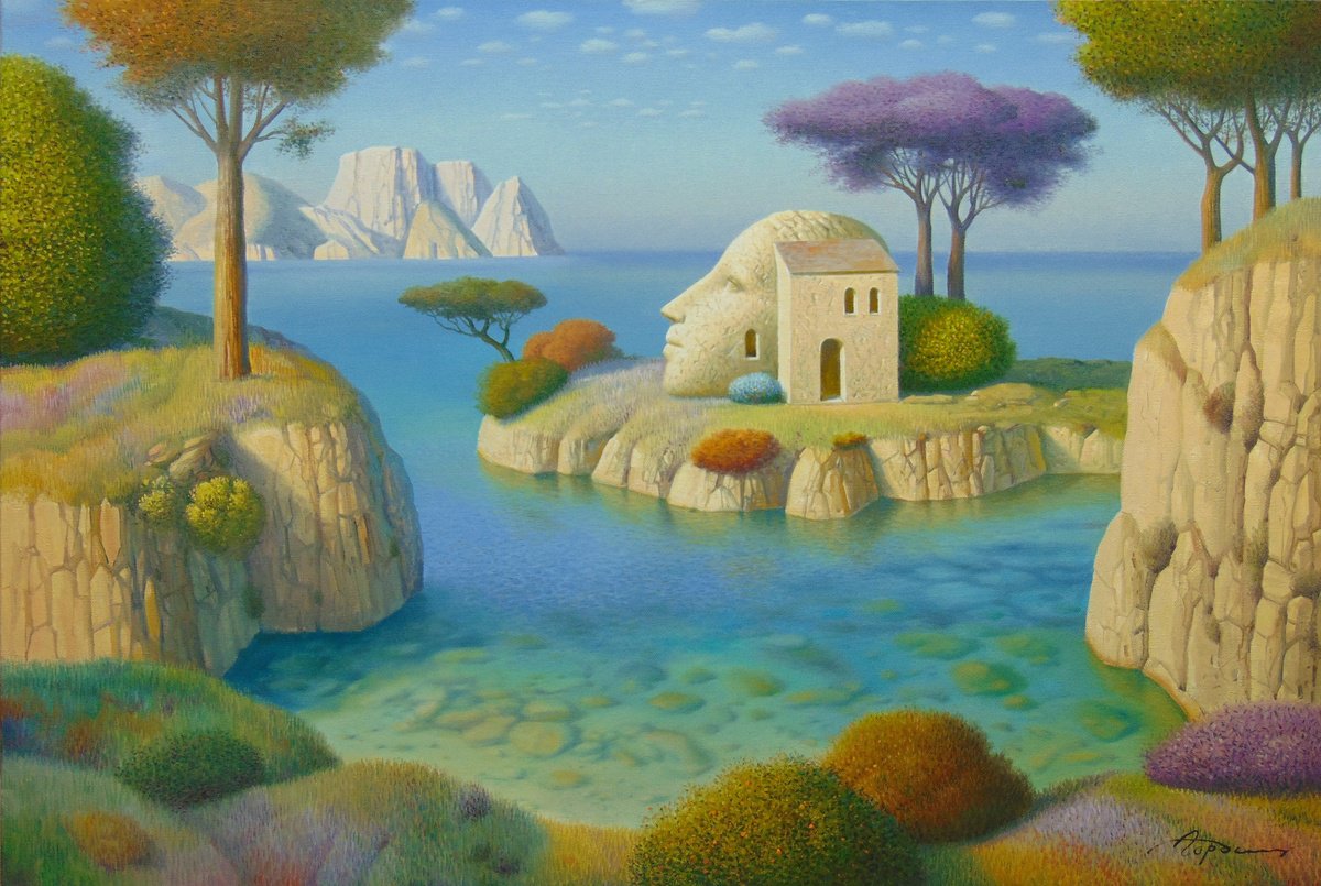 Sea Bay with purple tree by Evgeni Gordiets