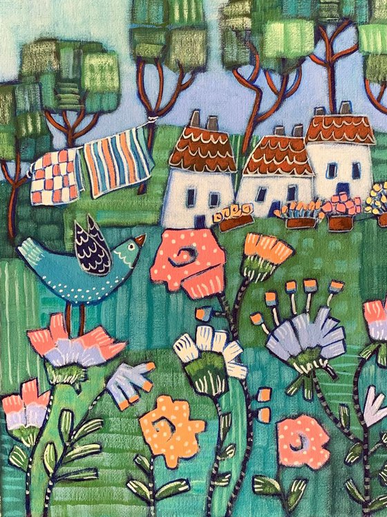 “Quilt and Cottage Landscape”