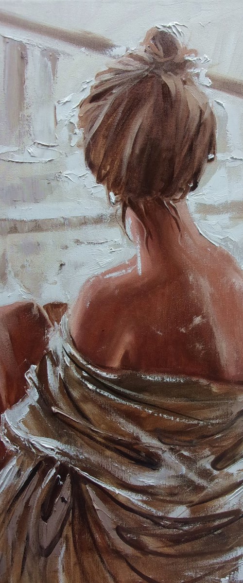 " SUMMERTIME SADNESS ... " window CITY original painting palette knife GIFT MODERN URBAN ART OFFICE ART DECOR HOME DECOR GIFT IDEA by Monika Luniak