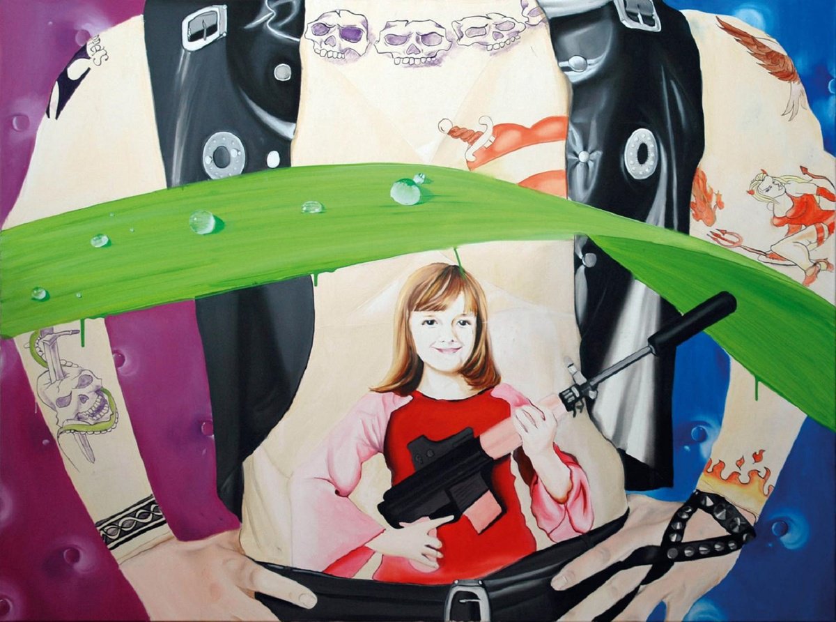 Urban And Pop Portrait Oil Painting By Kujbus Janos, 63 X 47", Little Protector, Original Artwork