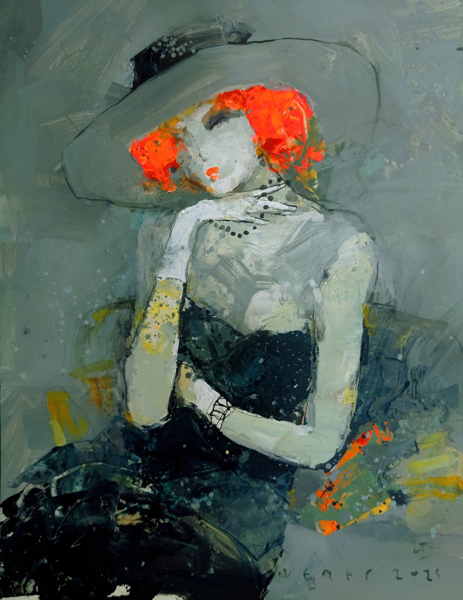 Expressive Portrait Oil Painting By Victor Sheleg, 15 X 19", Romantic Lady, Original Artwork