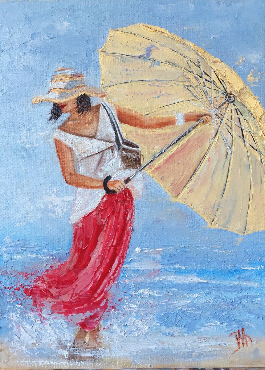 Expressive Portrait Oil Painting By Ira Whittaker, 12 X 16, Windswept Elegance, Original Artwork