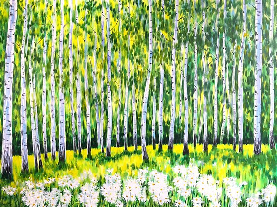Birches and daisies