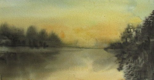 a painting a day #53 "Dusk at the lake' by Alfred  Ng