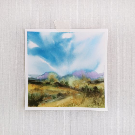 Mountain landscape, small watercolor painting