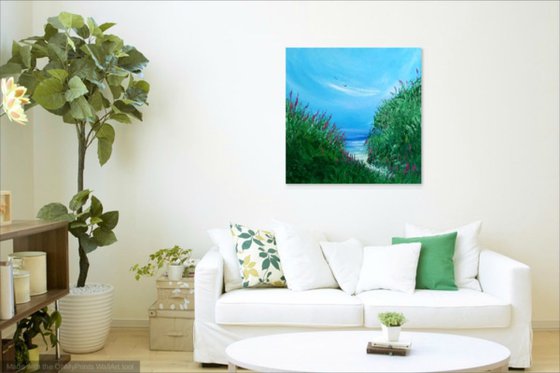 An Afternoon Stroll to the Beach - Landscape, Cornwall, Modern Art Office Decor Home