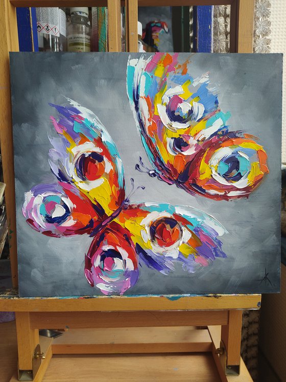 A touch of love - butterfly, love, butterfly in flight, butterfly wings, insects, oil painting, butterfly oil, butterfly art, gift, art