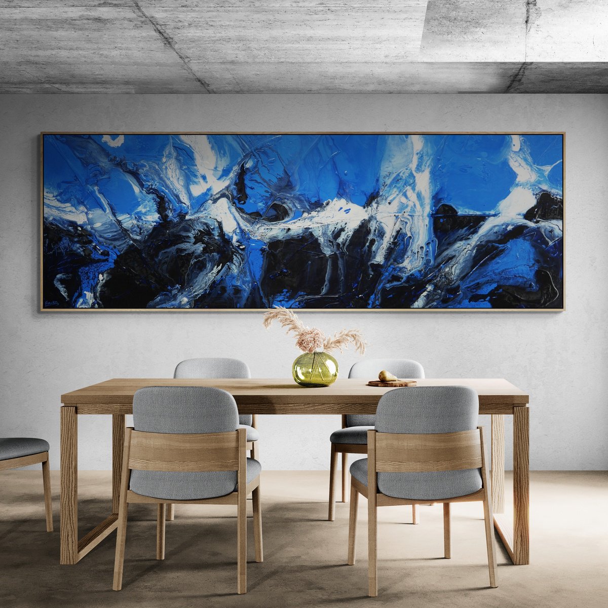 Abstract Acrylic Painting By Franko, 116 X 39, Aquaholic, Original Artwork