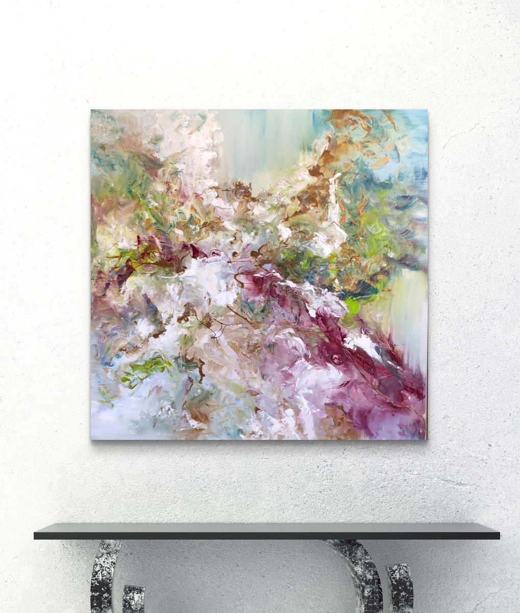 Abstract Acrylic Painting By Snezana Djordjevic, 39 X 39", The Garden Of Love -2, Original Artwork