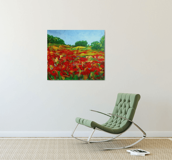 Poppies field... Flowering wildflowers... /  ORIGINAL ACRYLIC PAINTING