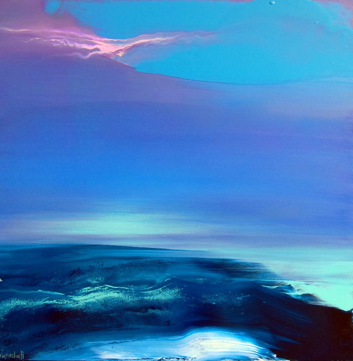 Abstract Landscape Oil Painting By Jacob Jugashvili, 35 X 35, Lost In Clouds Iv, Original Artwork