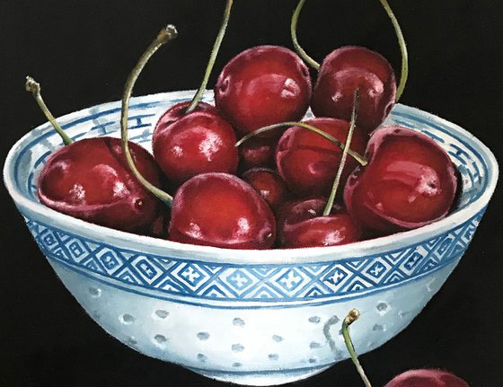 A Bowl of Cherries, Still life, framed