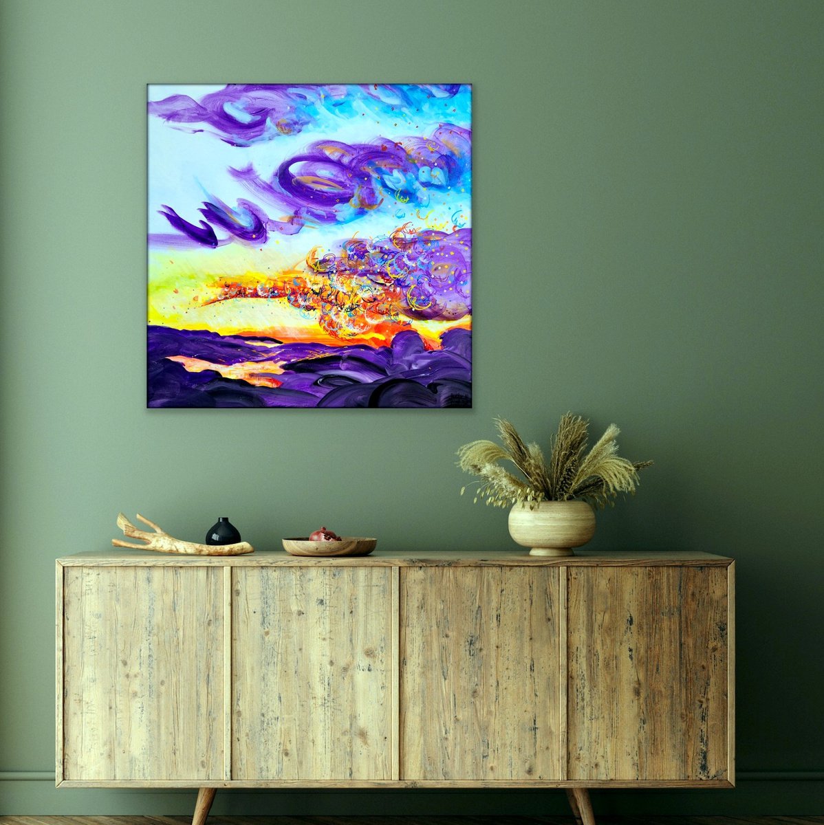 Organic Landscape Acrylic Painting By Heather W. Ernst, 36 X 36, Free Ship Us | Dusk Ii, Original Artwork