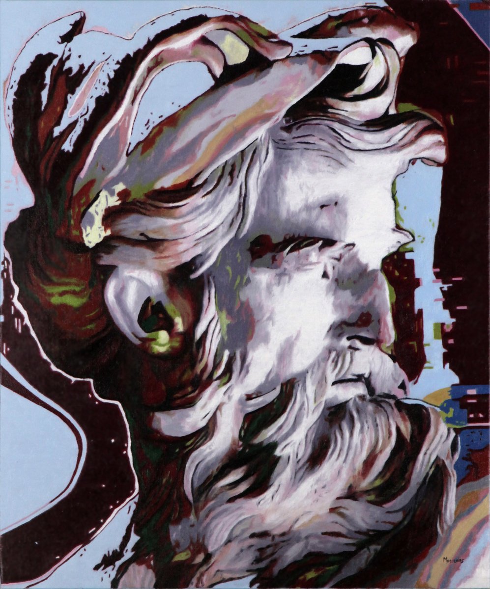 Urban And Pop Portrait Oil Painting By Mercedes Soret, 21 X 26", Inspired By Neptune, Original Artwork