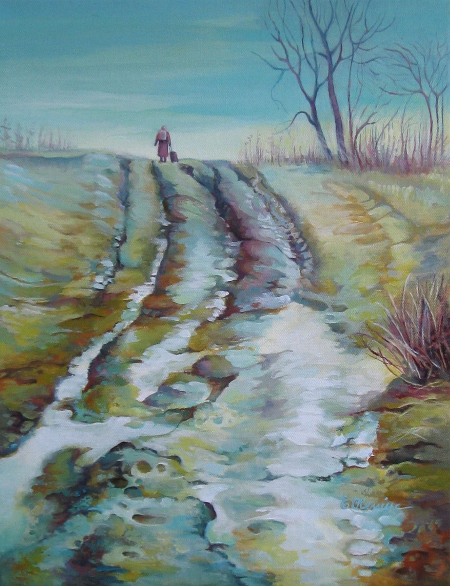 Impressionistic Landscape Acrylic Painting By Elena Oleniuc, 14 X 18, Way Home, Original Artwork