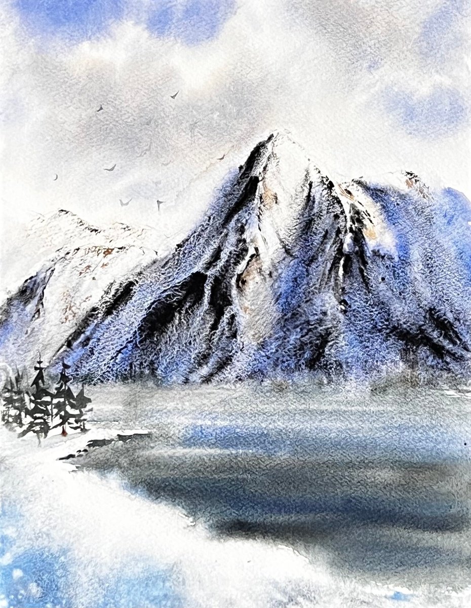 Blue Snowy Mountains at the Lake by Yana Ivannikova