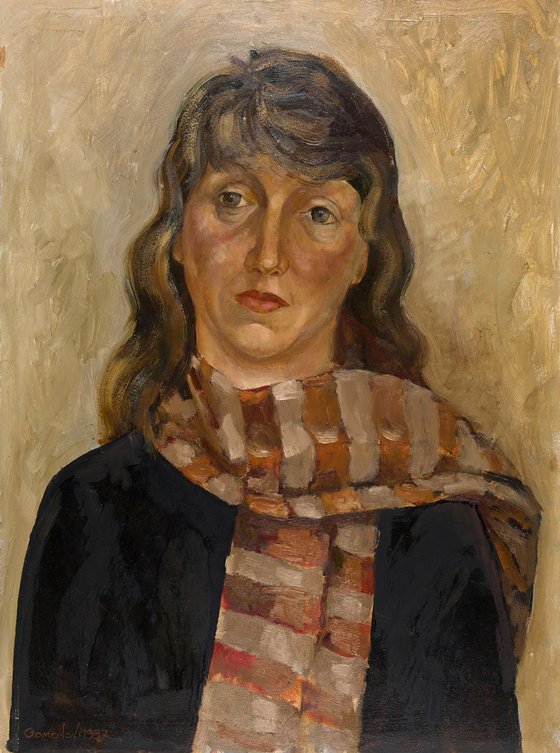 Portrait of a Woman with Striped Scarf
