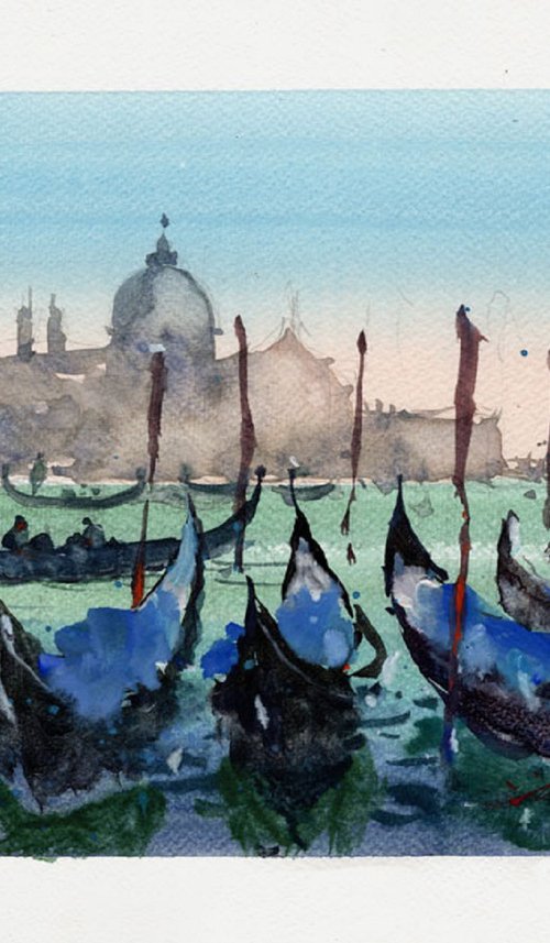 Gondolas on the Canal Grande, Venezia. by Marin Victor