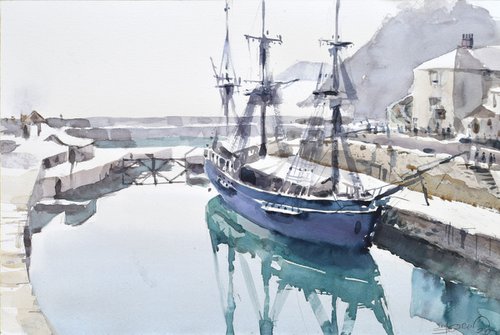 Sailboat in Charlestown harbor by Goran Žigolić Watercolors