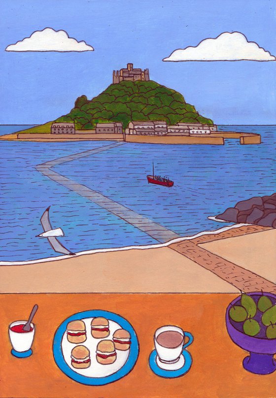 Cream tea overlooking St Michael's Mount