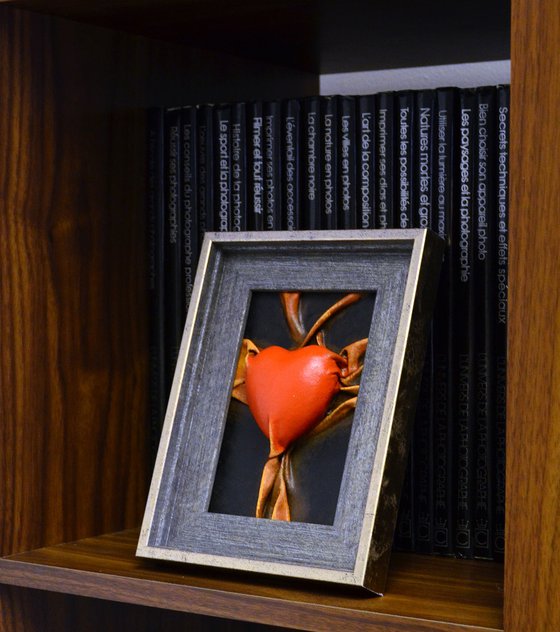 Lovers Heart 29 - Original Framed Leather Sculpture Painting Perfect for Gift