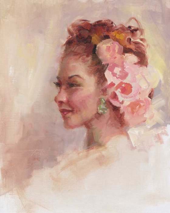 Flowers in her Hair - old world portrait of a young woman