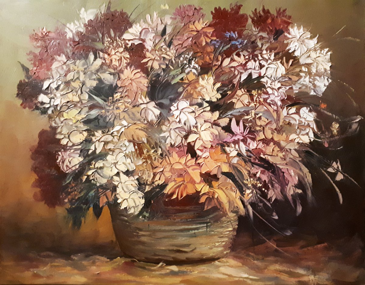 Abstract flowers(100x80cm, oil painting, palette knife) by Kamo Atoyan