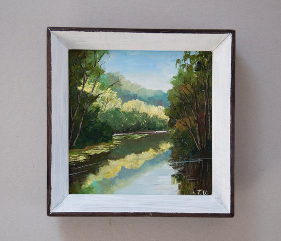 River landscape. Oil painting. 6 x 6in.