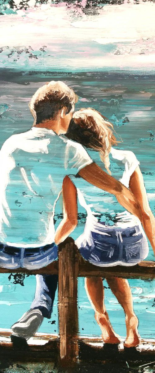 " Love is in the air!" 30x24x0,2cm Original oil and acrylic painting on board,ready to hang by Elena Kraft