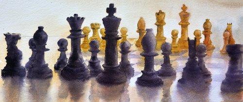 Restart (Chess) 23x54cm 2020 by Nenad Kojić watercolorist