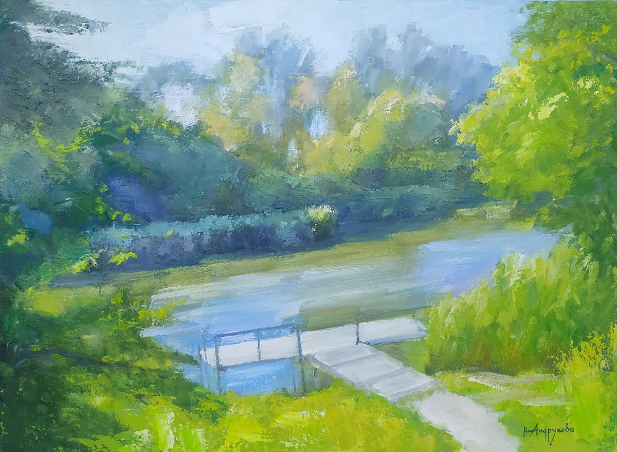 Impressionistic Landscape Oil Painting By Valentina Andrukhova, 22 X 16", Summer, Original Artwork