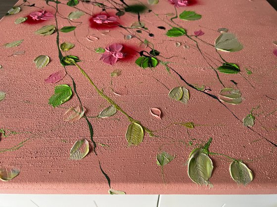 Square acrylic structure painting with flowers "Rose Day II”