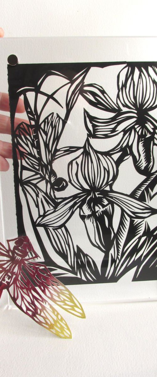 Lady with dragonfly paper cut by Alfred Ng