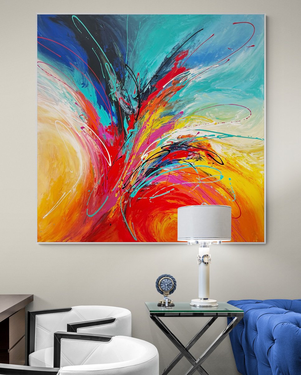 Abstract Acrylic Painting By Julijana Ravbar, 47 X 47", Symphony In Motion, Original Artwork