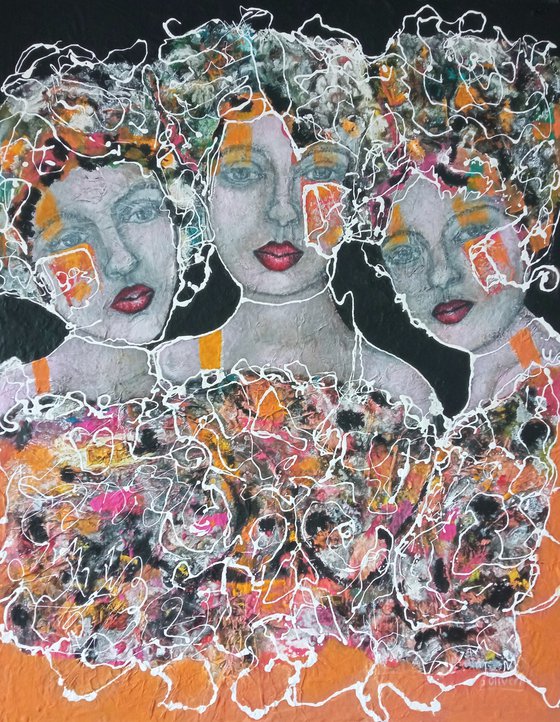 The 3 friends for ever... Large contempory painting