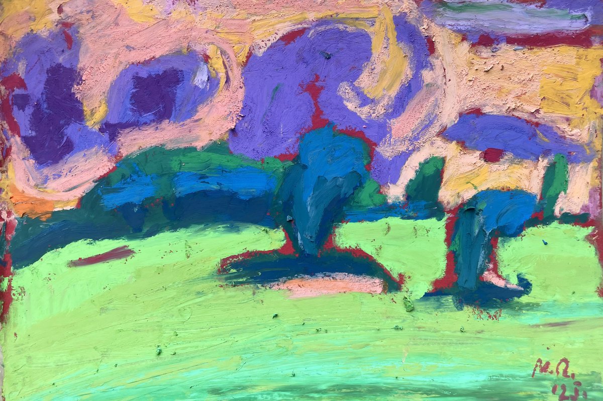Expressive Landscape Pastel Drawing By Milica Radovic, 10 X 7", Thoughts Ii, Original Artwork