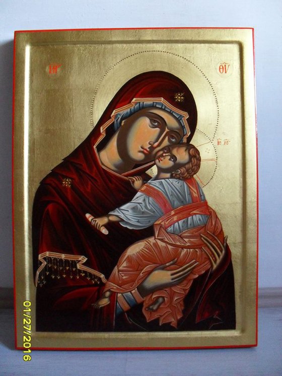 UNIQUE PRICELESS BYZANTINE RELIGIOUS CHRISTIAN ICON ON WOOD 24K GOLD LARGE