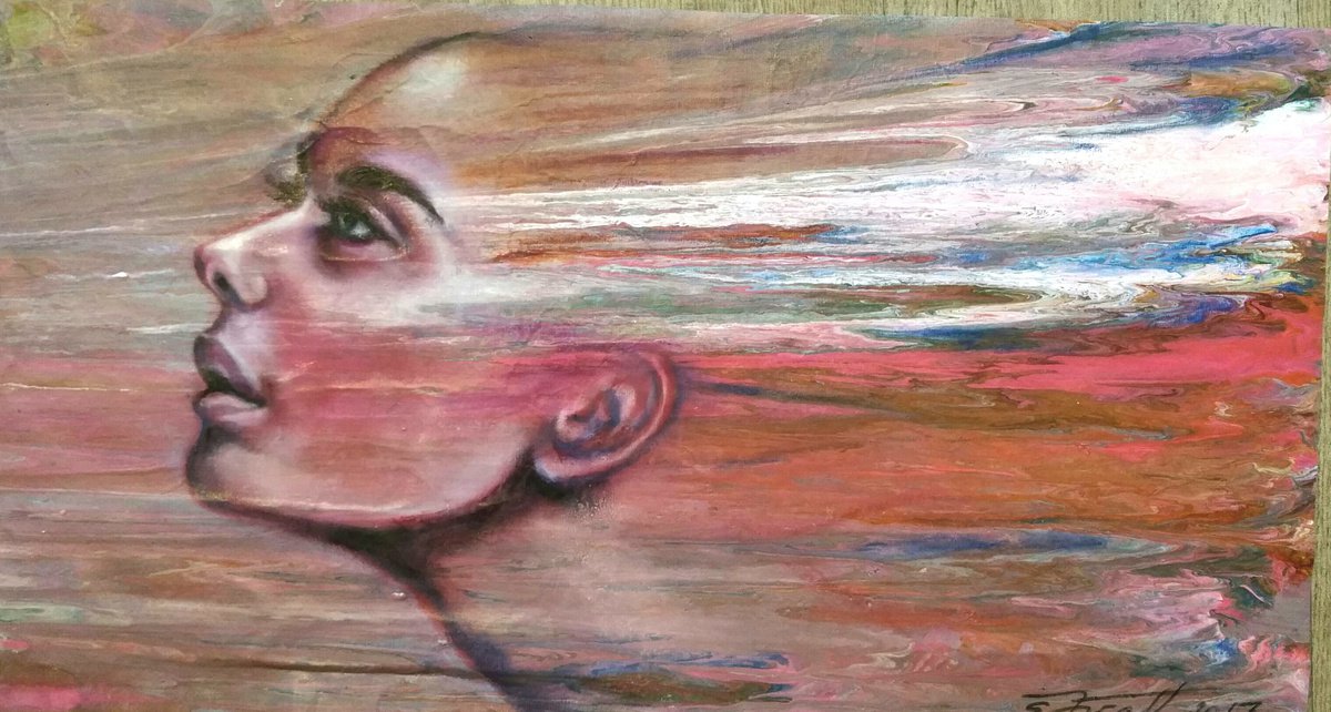 Expressive Portrait Oil Painting By Elena Kraft, 25 X 13, Comet, Original Artwork