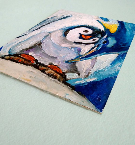 Penguin Painting Bird Original Art Penguin Chick Artwork Snow Wall Art