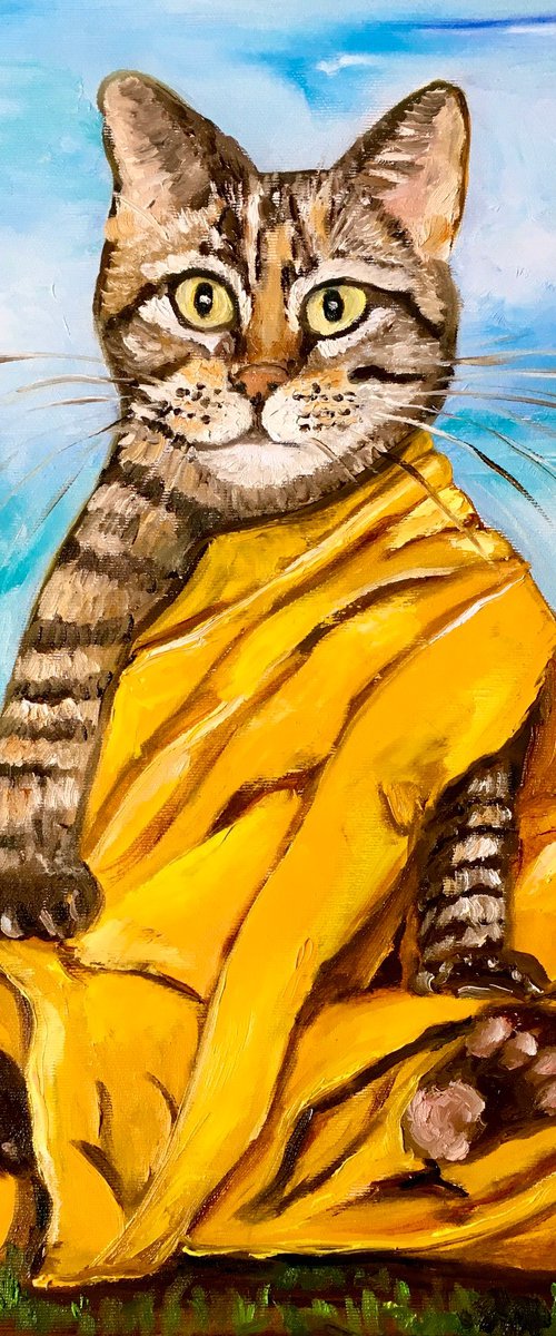 Buddhist cat bringing peace and tranquility of mind. by Olga Koval