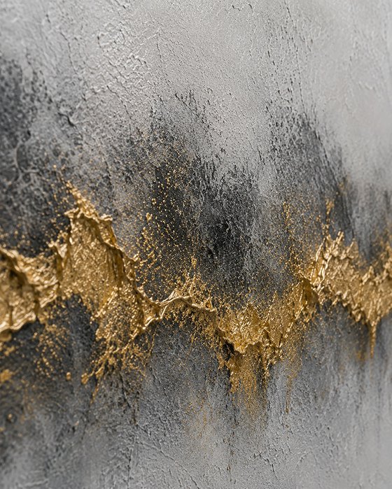 Abstract Gold Leaves in Gray Mist